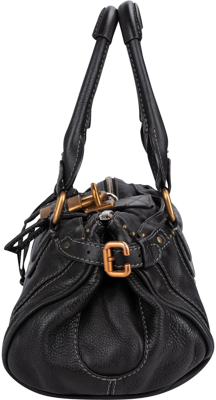 Chloé Pebbled Leather Paddington Satchel Handbag Zwart