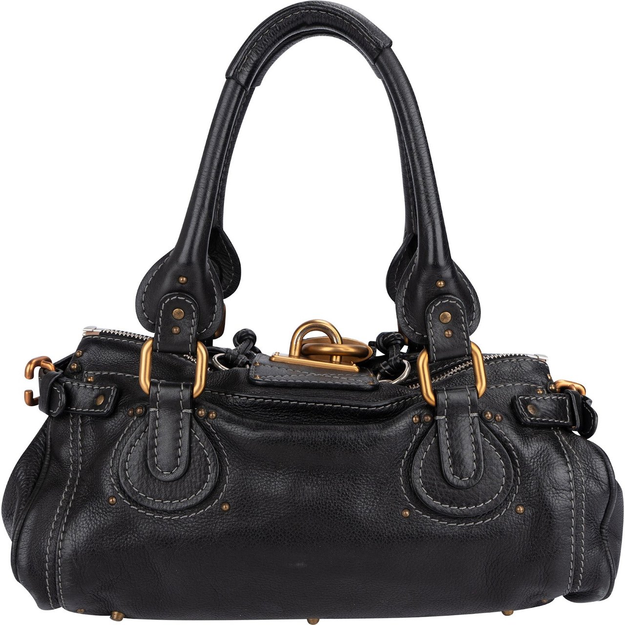 Chloé Pebbled Leather Paddington Satchel Handbag Zwart