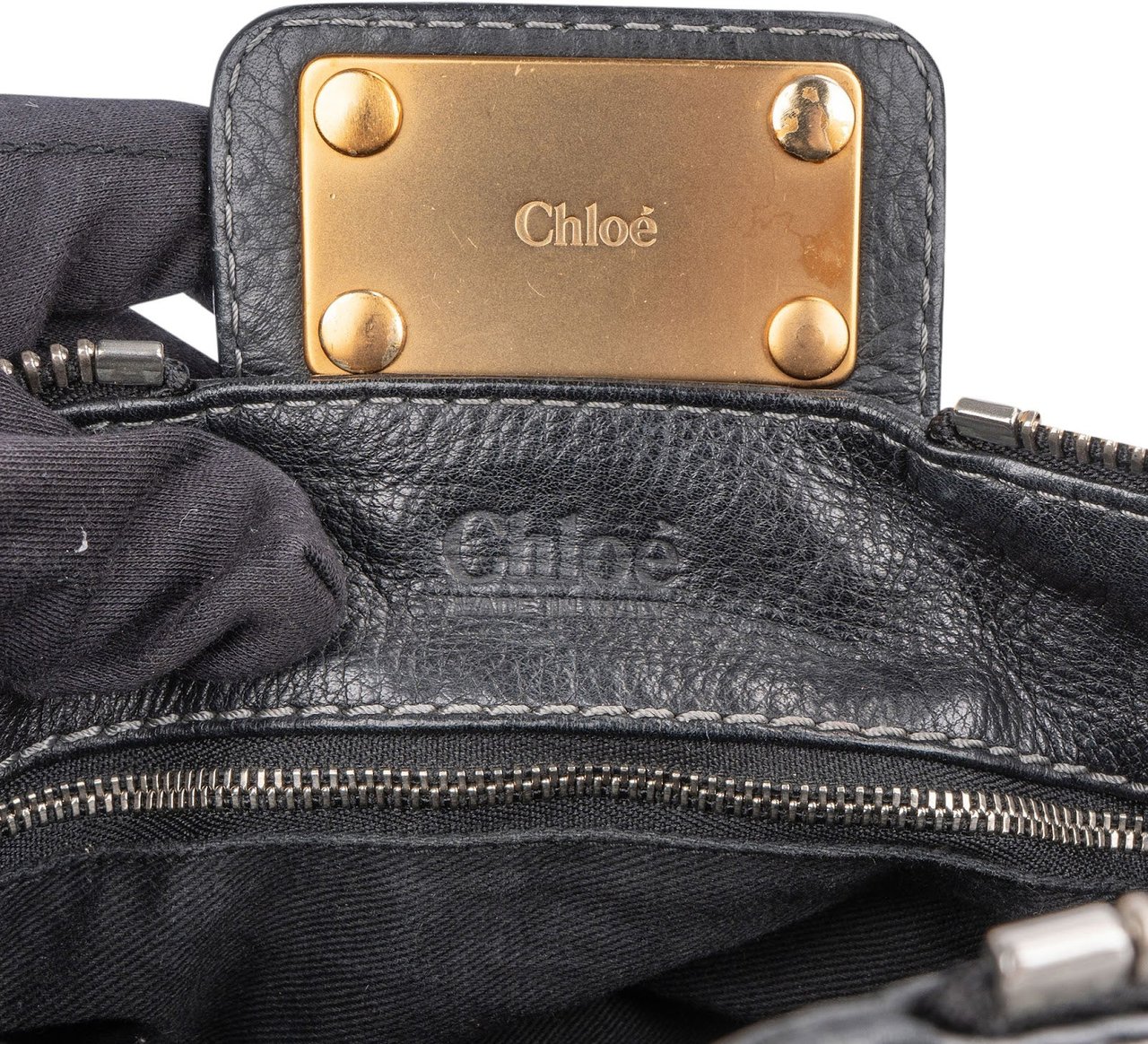 Chloé Pebbled Leather Paddington Satchel Handbag Zwart