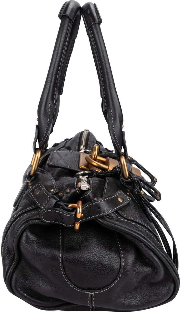 Chloé Pebbled Leather Paddington Satchel Handbag Zwart