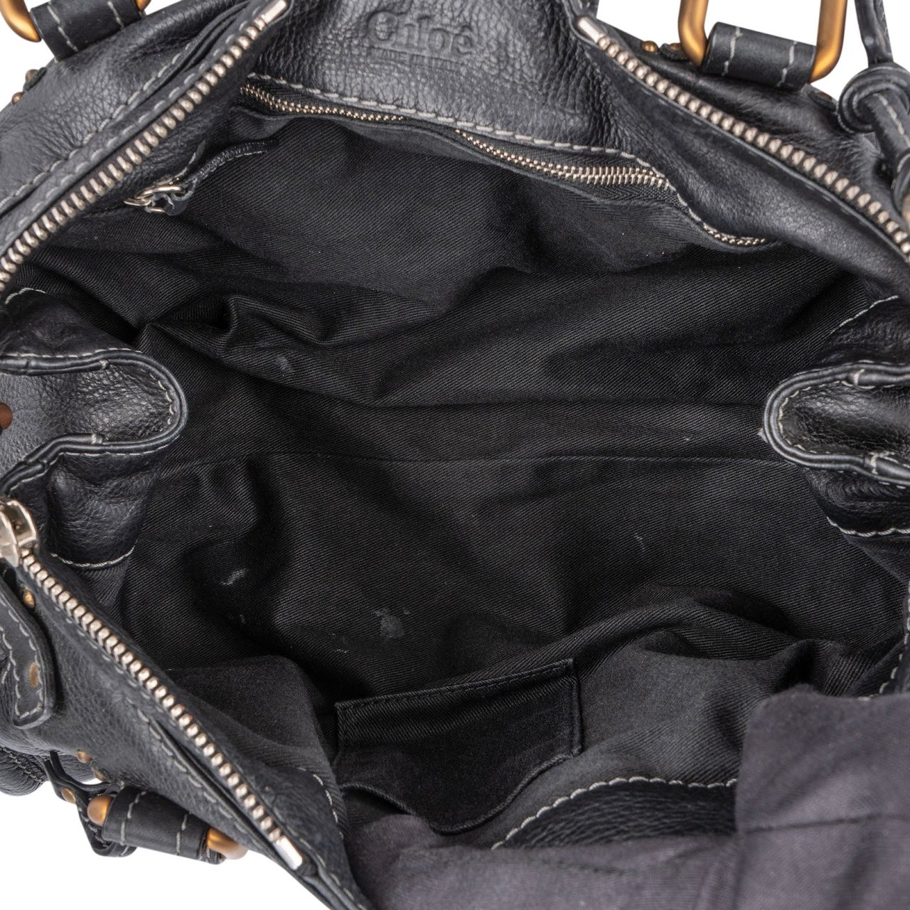 Chloé Pebbled Leather Paddington Satchel Handbag Zwart