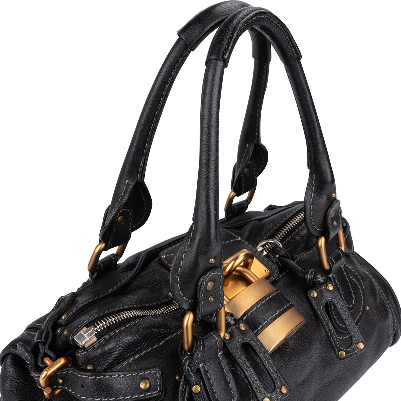 Chloé Pebbled Leather Paddington Satchel Handbag Zwart
