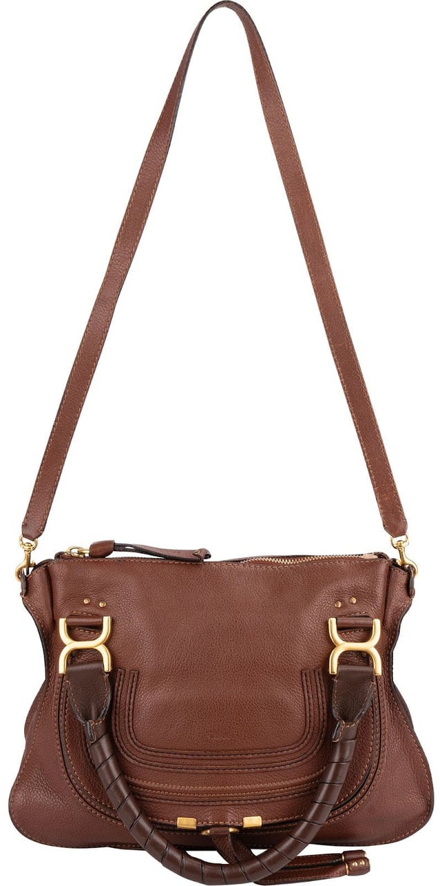 Chloé Grained Calfskin Marcie Satchel Handbag Bruin