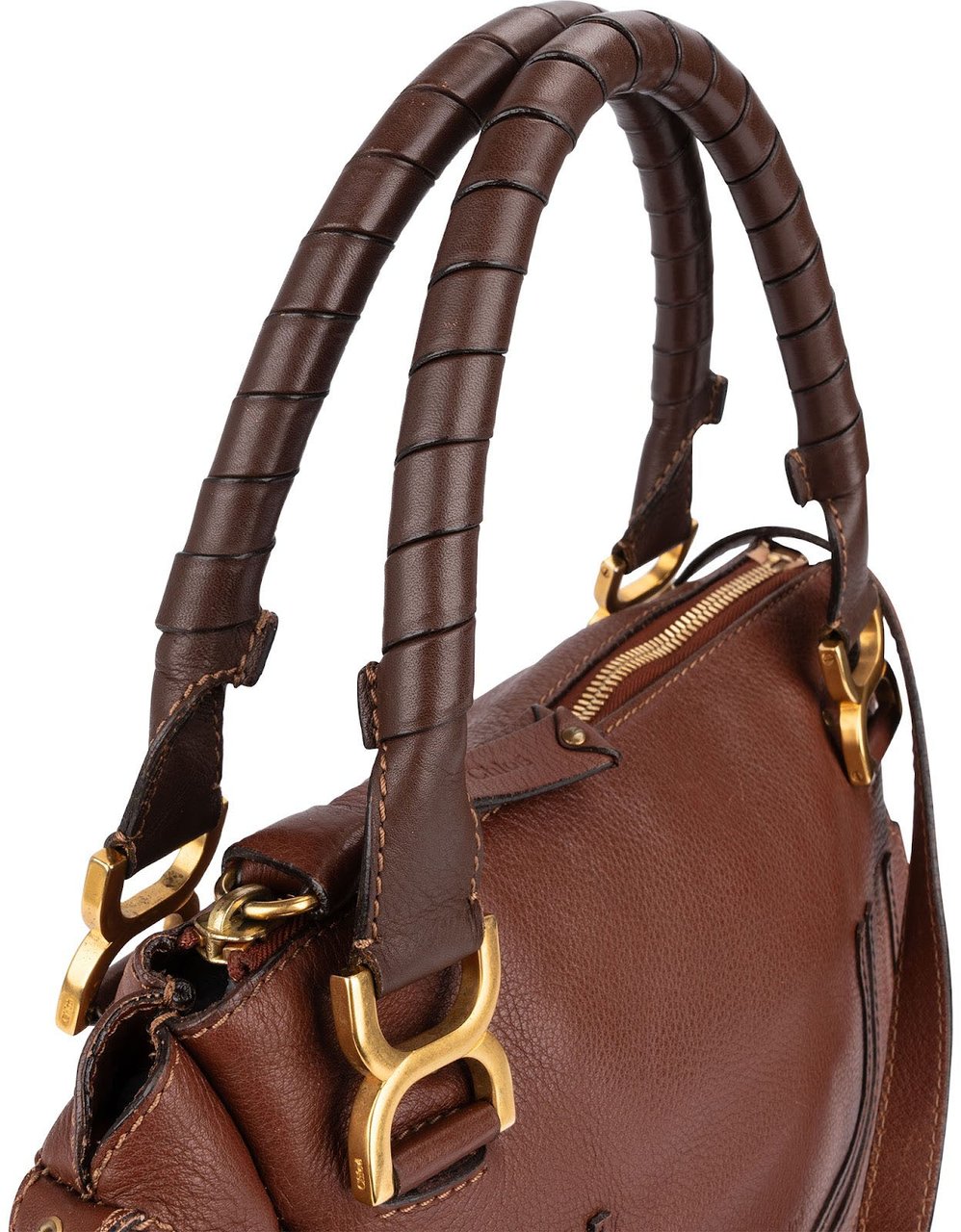 Chloé Grained Calfskin Marcie Satchel Handbag Bruin