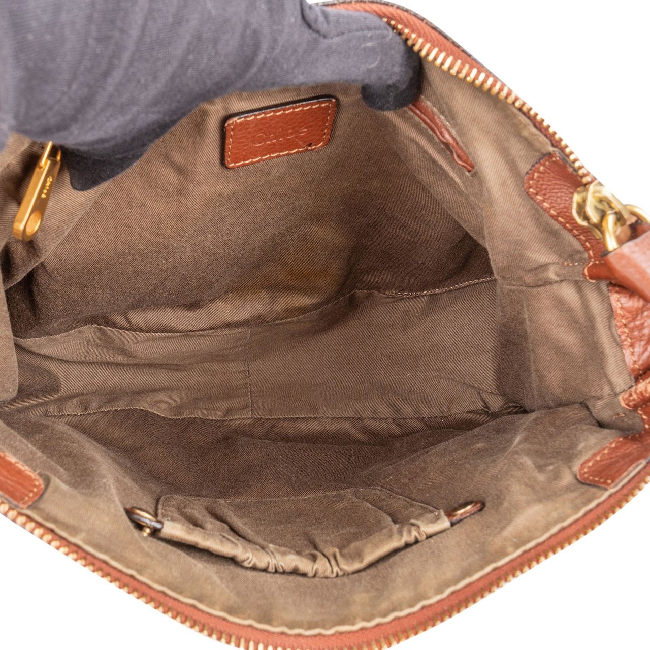 Chloé Grained Calfskin Marcie Satchel Handbag Bruin