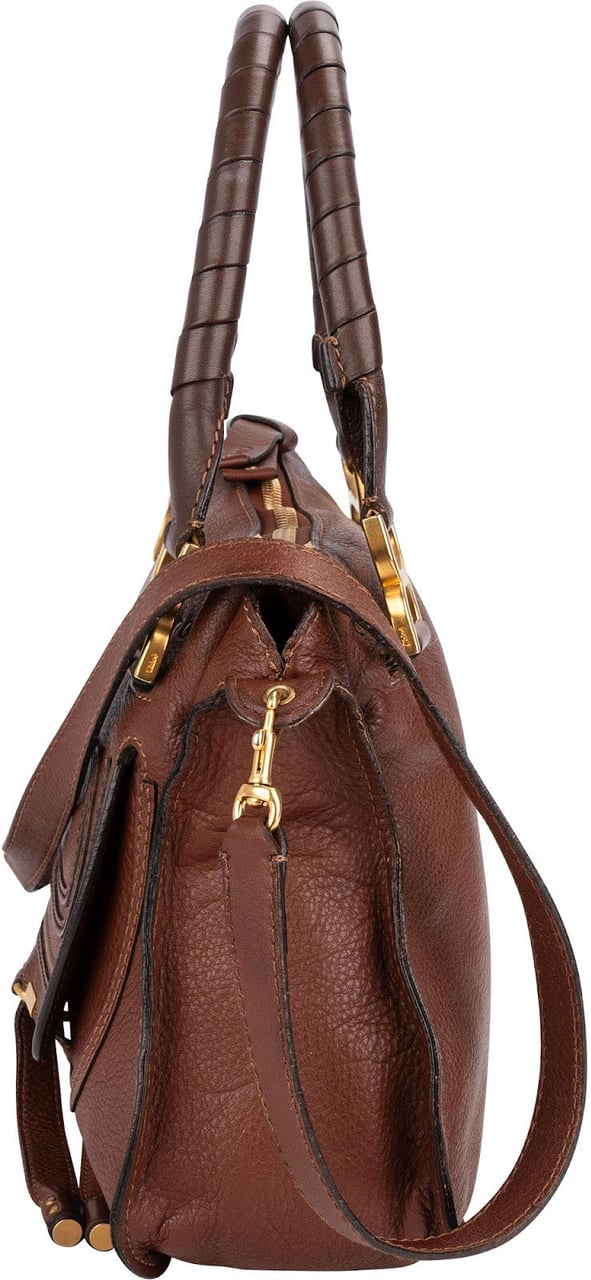 Chloé Grained Calfskin Marcie Satchel Handbag Bruin