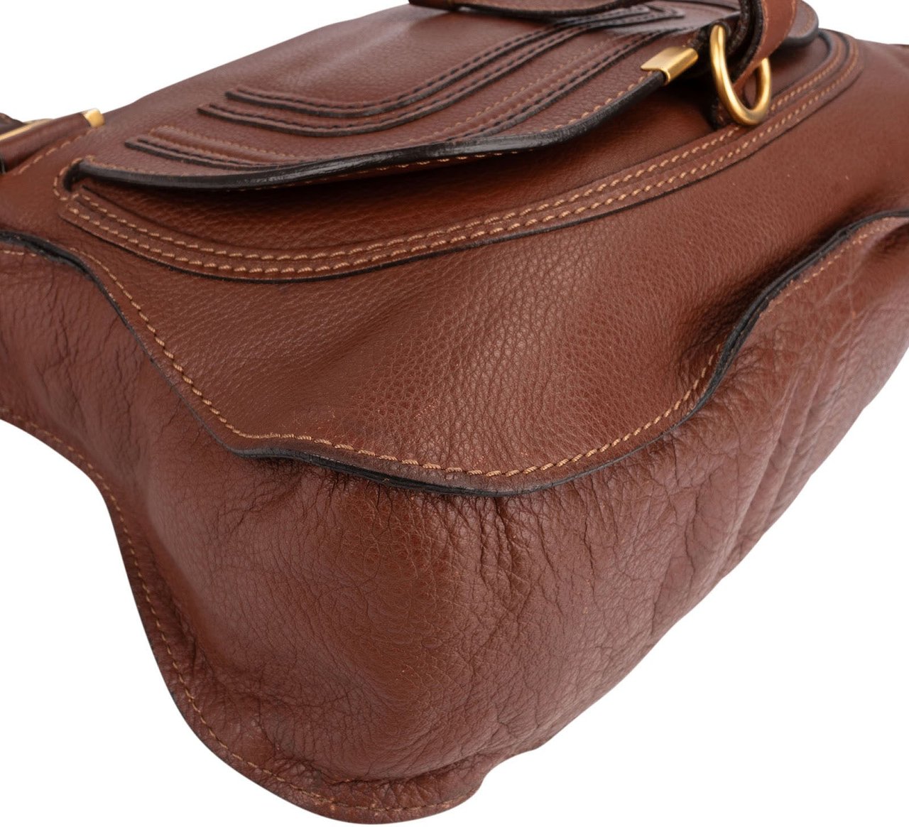 Chloé Grained Calfskin Marcie Satchel Handbag Bruin