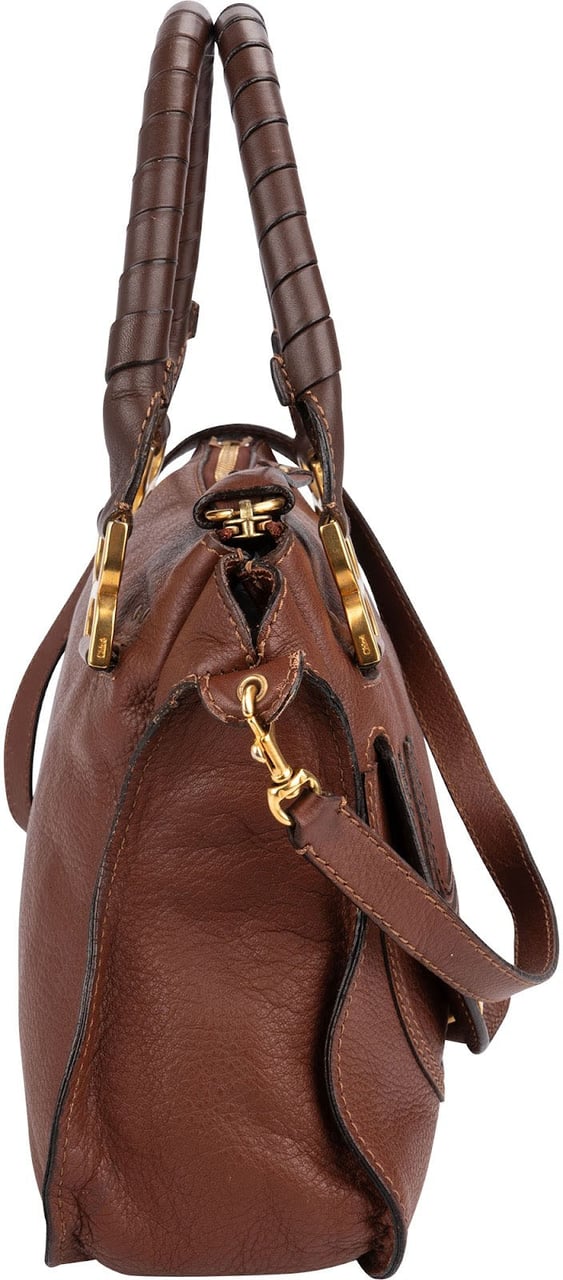 Chloé Grained Calfskin Marcie Satchel Handbag Bruin
