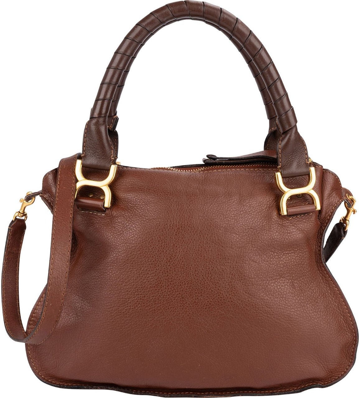 Chloé Grained Calfskin Marcie Satchel Handbag Bruin
