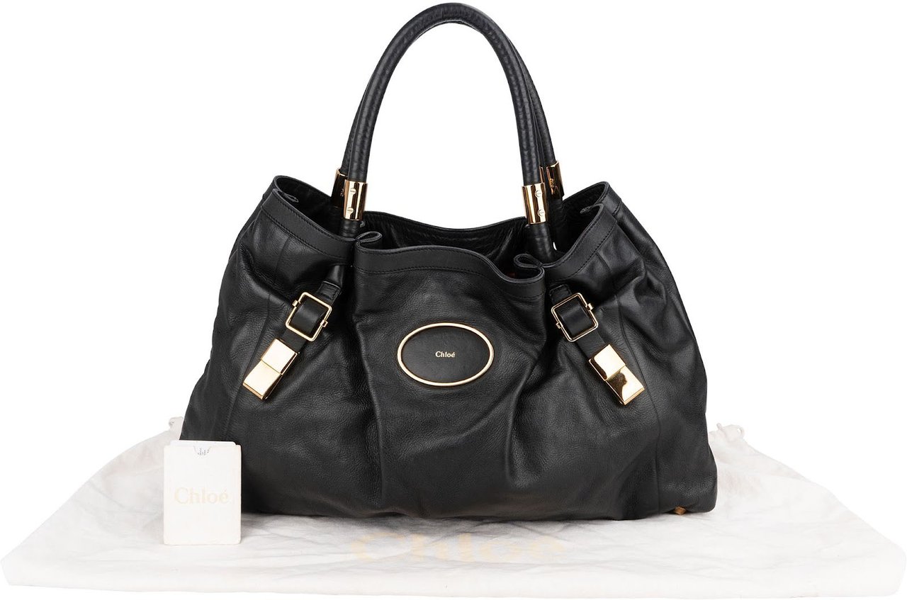 Chloé Black Leather Victoria Handbag Zwart