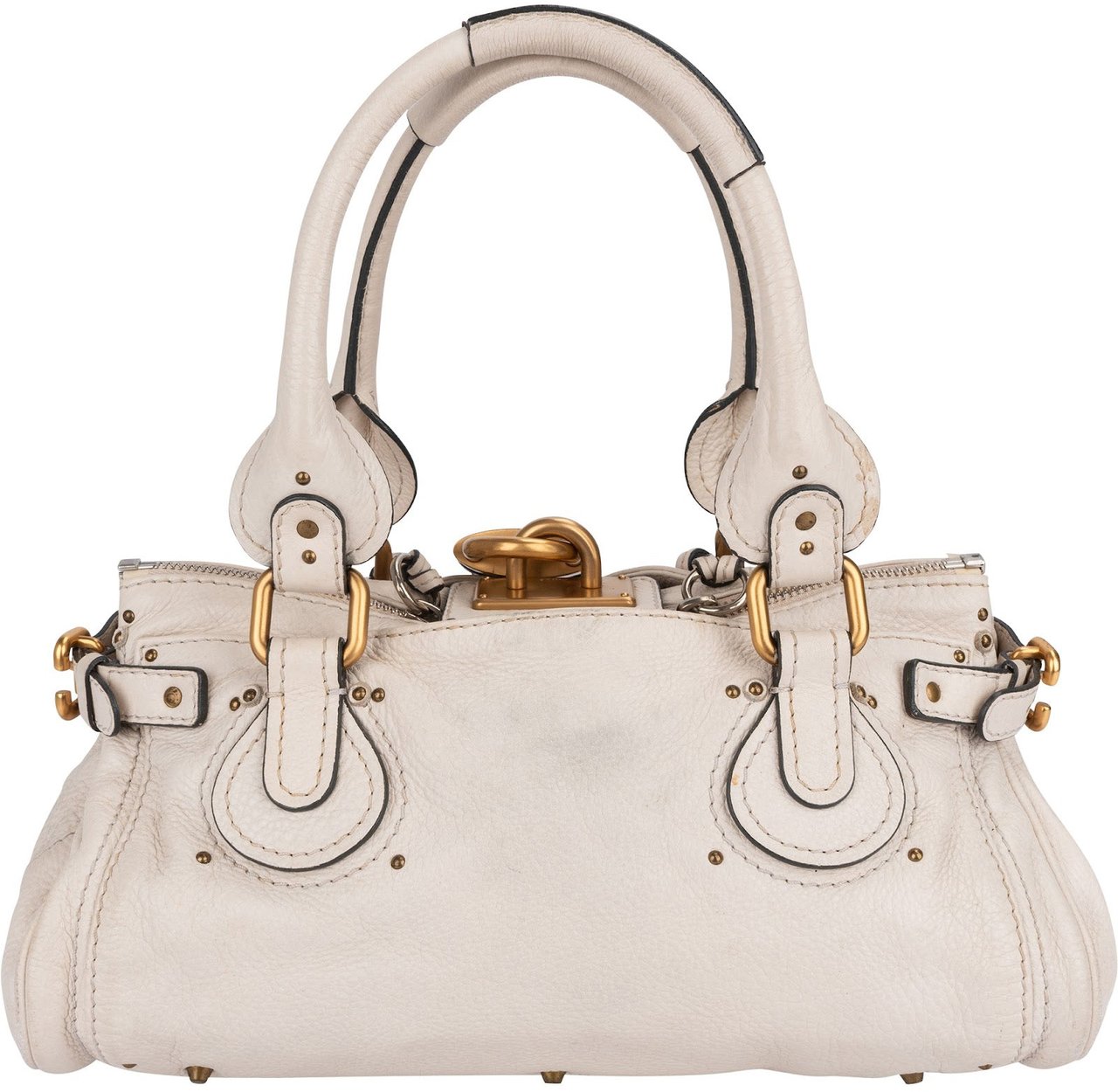 Chloé White Grained Leather Paddington Handbag Wit