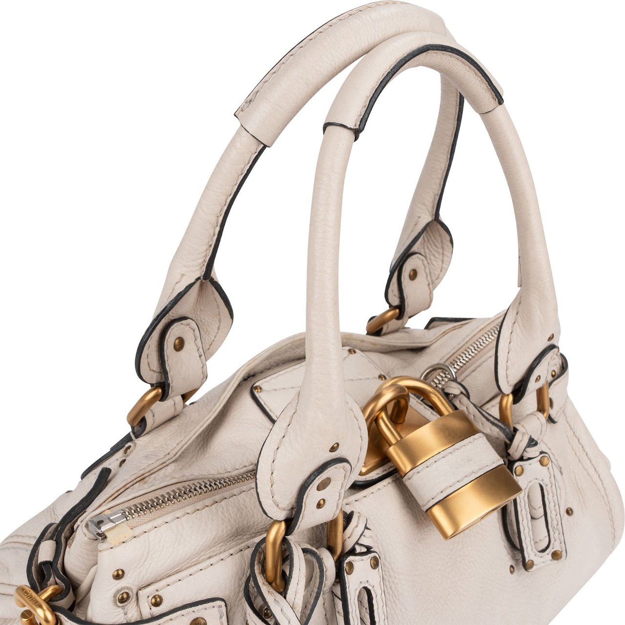 Chloé White Grained Leather Paddington Handbag Wit