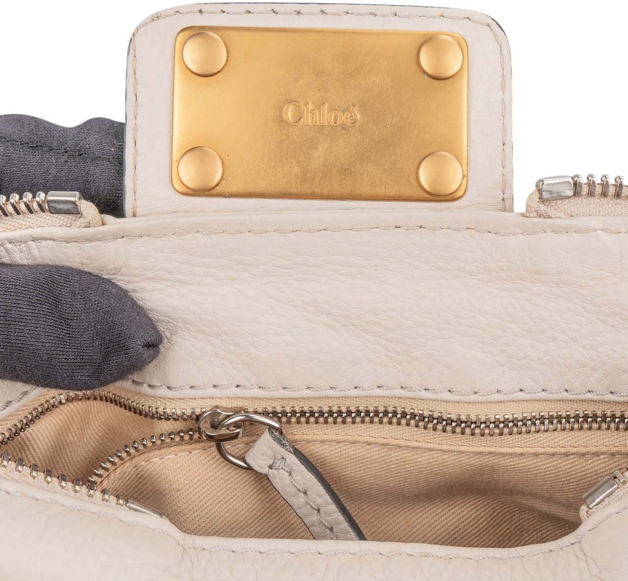 Chloé White Grained Leather Paddington Handbag Wit
