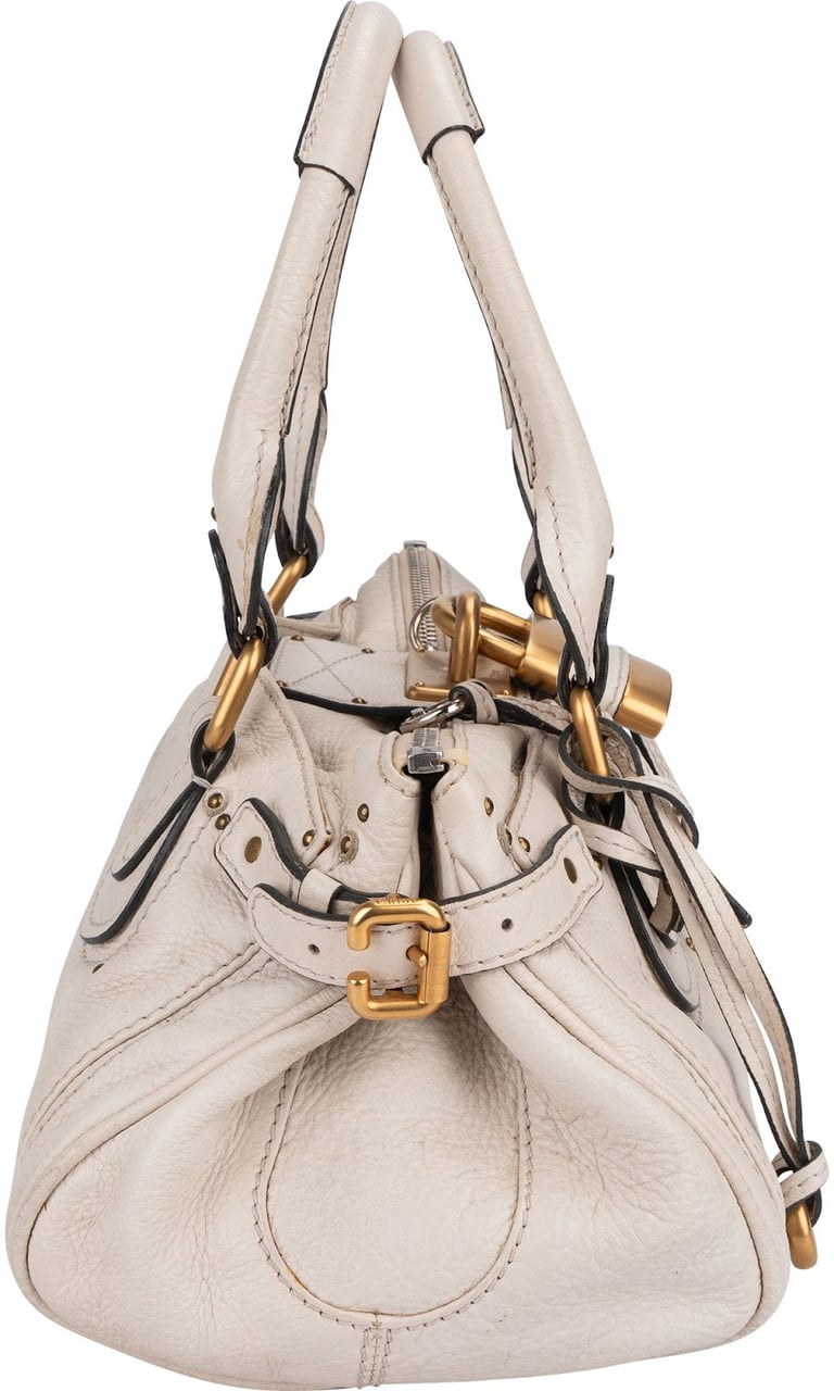 Chloé White Grained Leather Paddington Handbag Wit