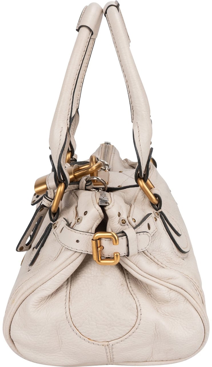Chloé White Grained Leather Paddington Handbag Wit