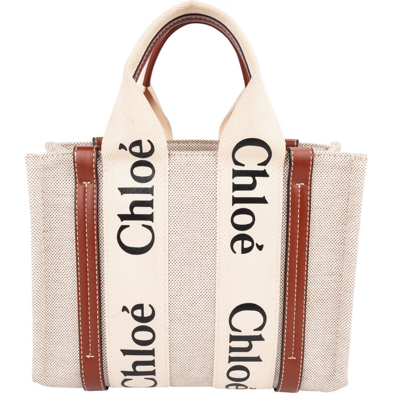 Chloé Canvas Small Woody Tote Handbag Beige