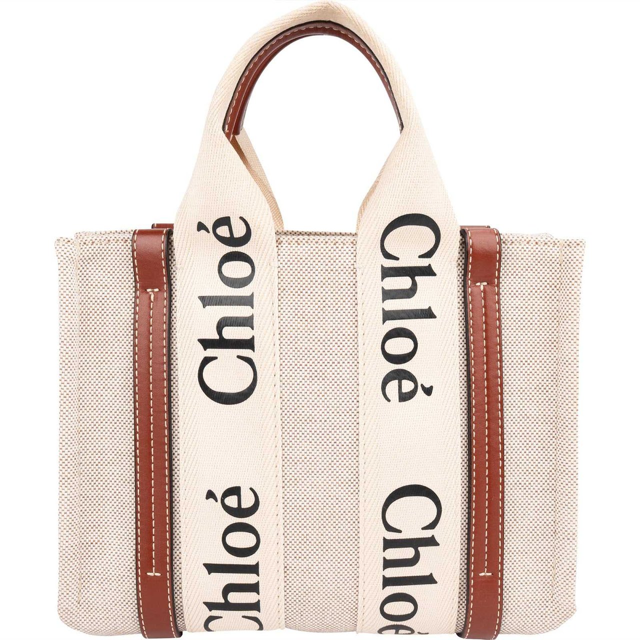 Chloé Canvas Small Woody Tote Handbag Beige