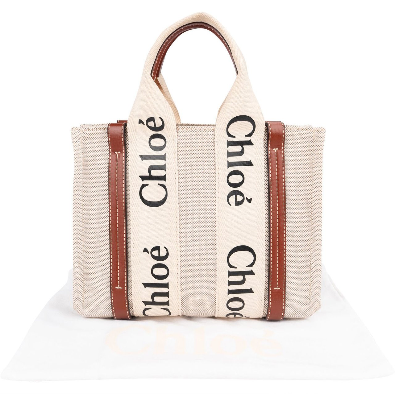 Chloé Canvas Small Woody Tote Handbag Beige