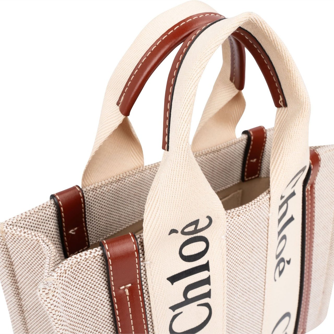Chloé Canvas Small Woody Tote Handbag Beige