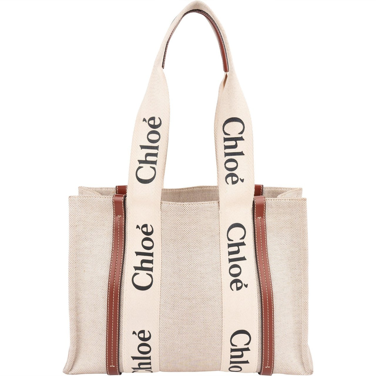 Chloé Canvas Medium Woody Tote Shoulder Bag Beige