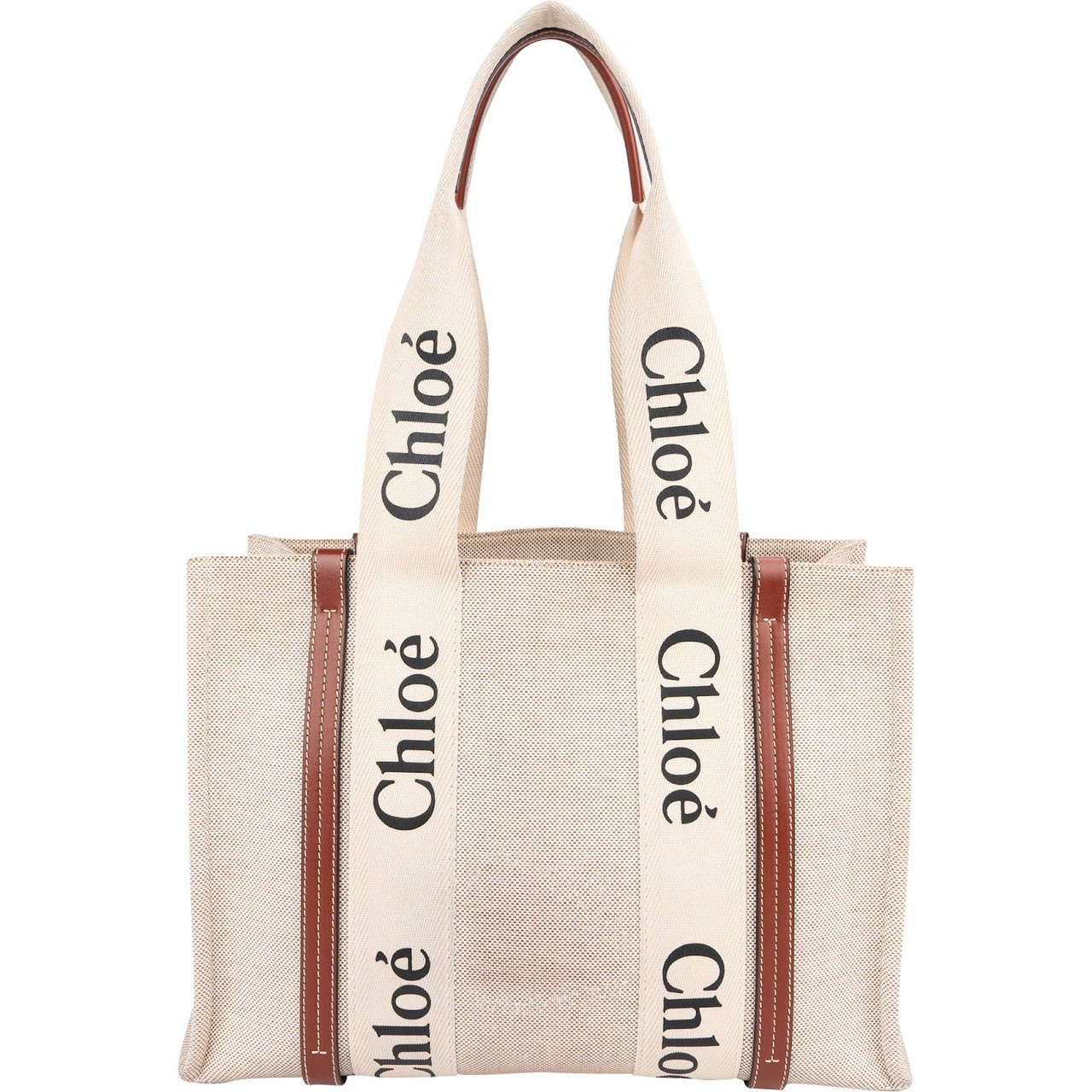 Chloé Canvas Medium Woody Tote Shoulder Bag Beige