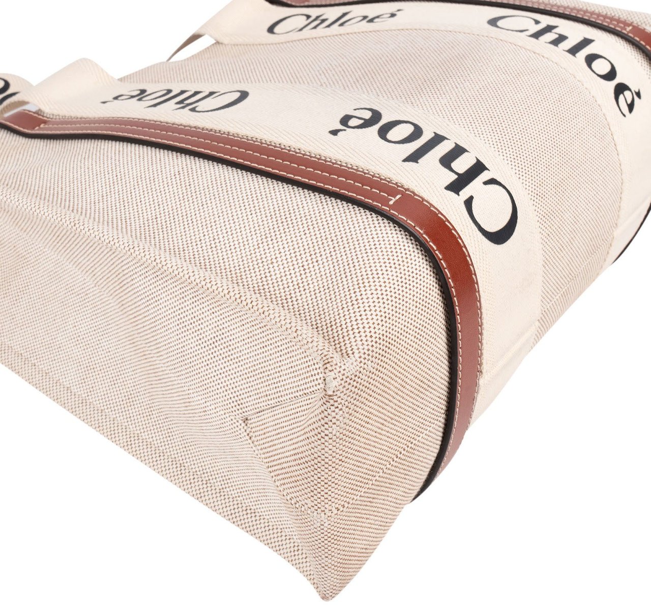 Chloé Canvas Medium Woody Tote Shoulder Bag Beige