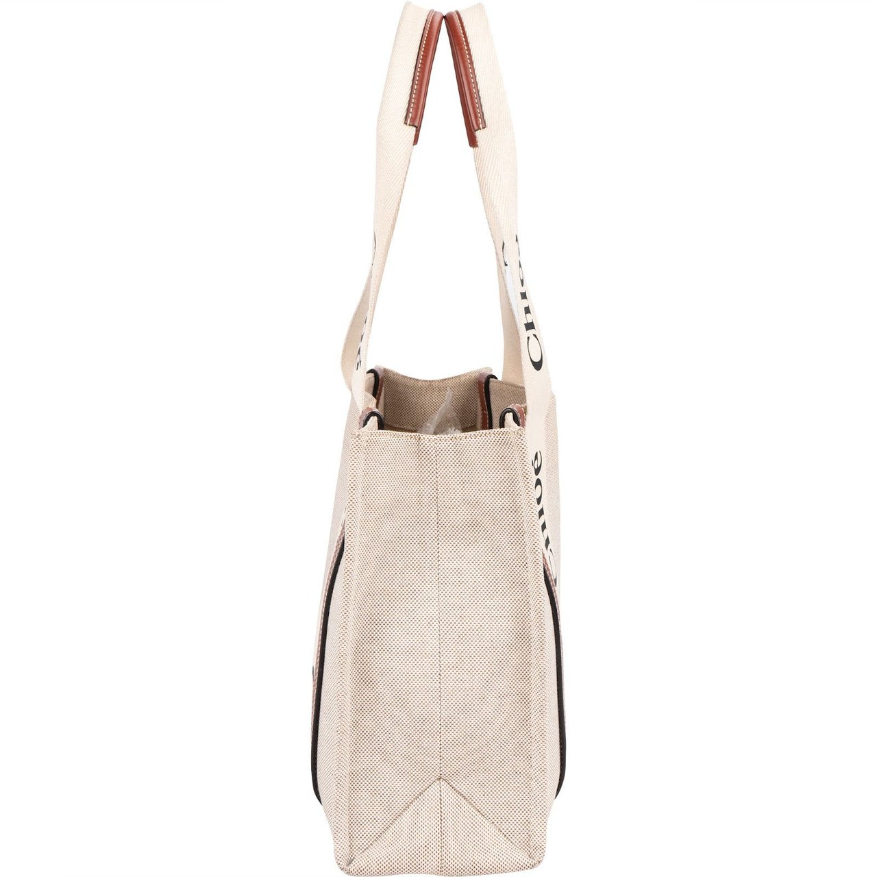 Chloé Canvas Medium Woody Tote Shoulder Bag Beige