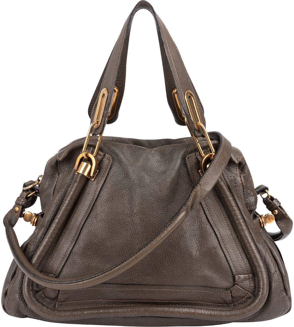 Chloé Pebbled Leather Paraty Handbag Taupe