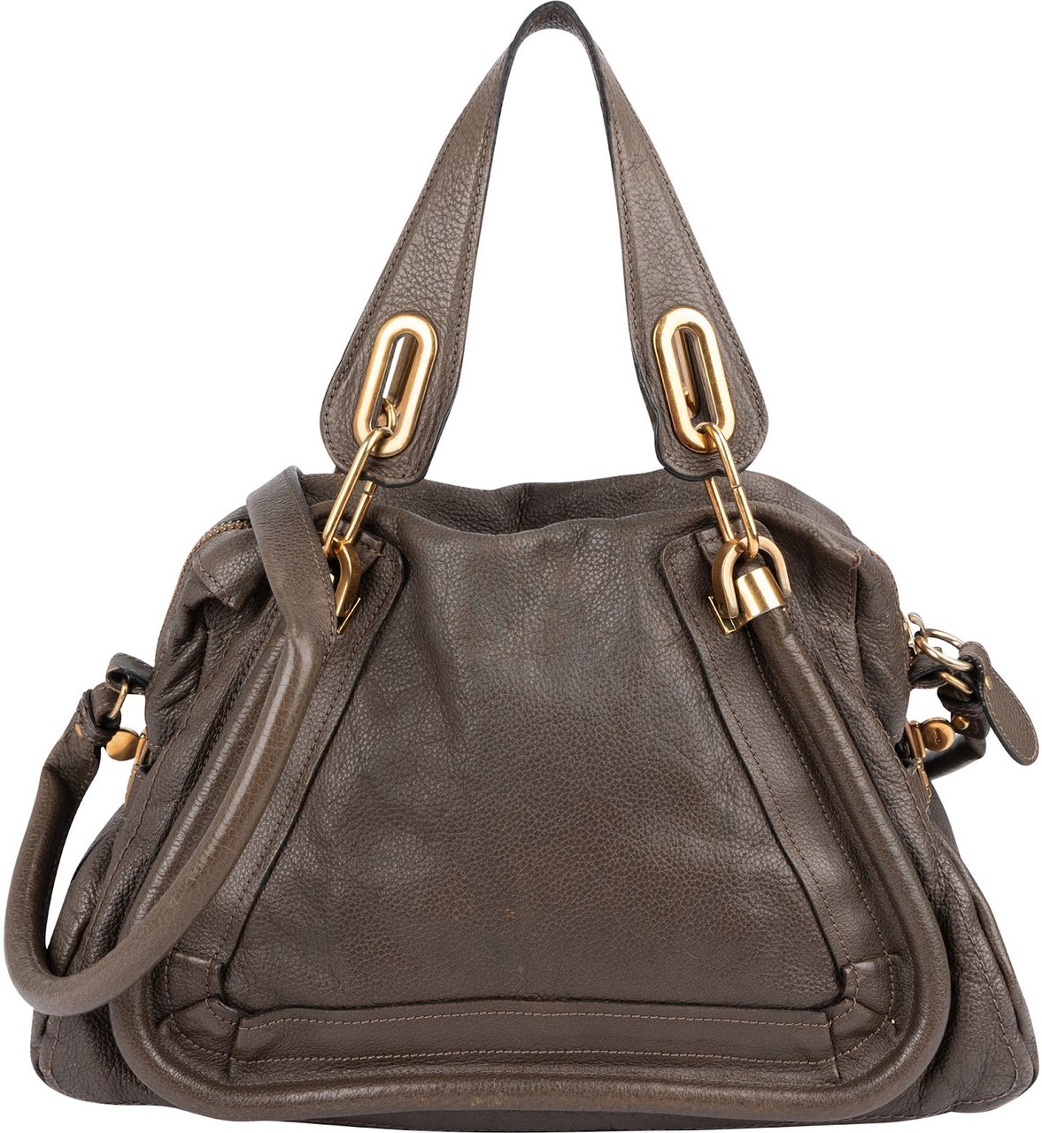 Chloé Pebbled Leather Paraty Handbag Taupe