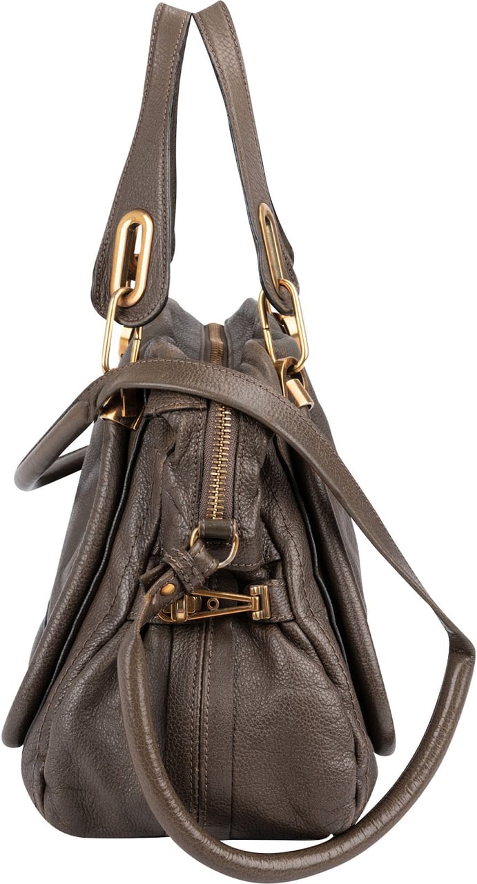 Chloé Pebbled Leather Paraty Handbag Taupe