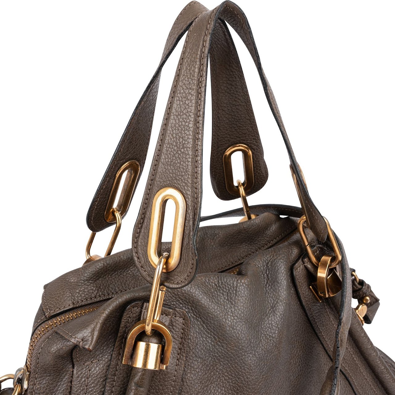 Chloé Pebbled Leather Paraty Handbag Taupe