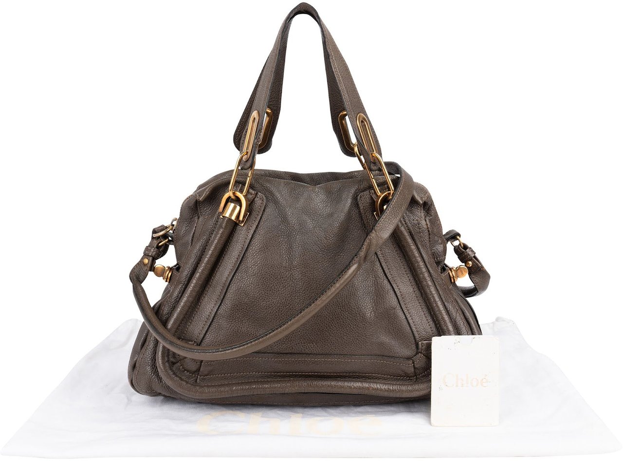 Chloé Pebbled Leather Paraty Handbag Taupe