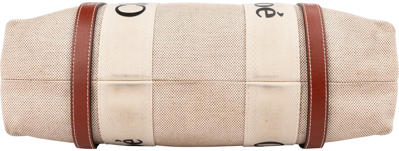 Chloé Canvas Medium Woody Tote Shoulder Bag Beige