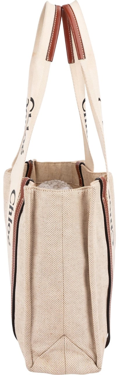 Chloé Canvas Medium Woody Tote Shoulder Bag Beige
