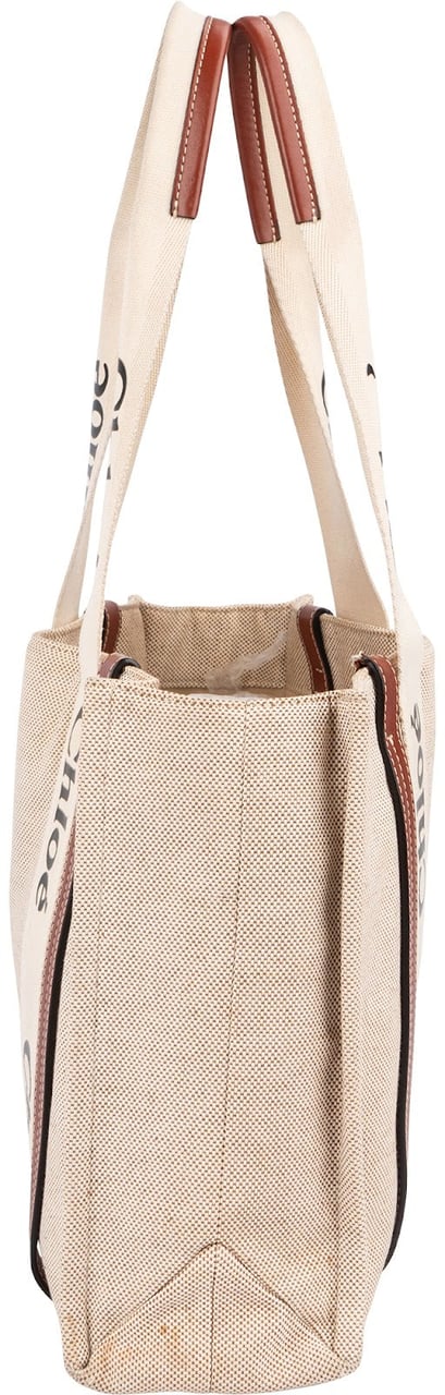 Chloé Canvas Medium Woody Tote Shoulder Bag Beige