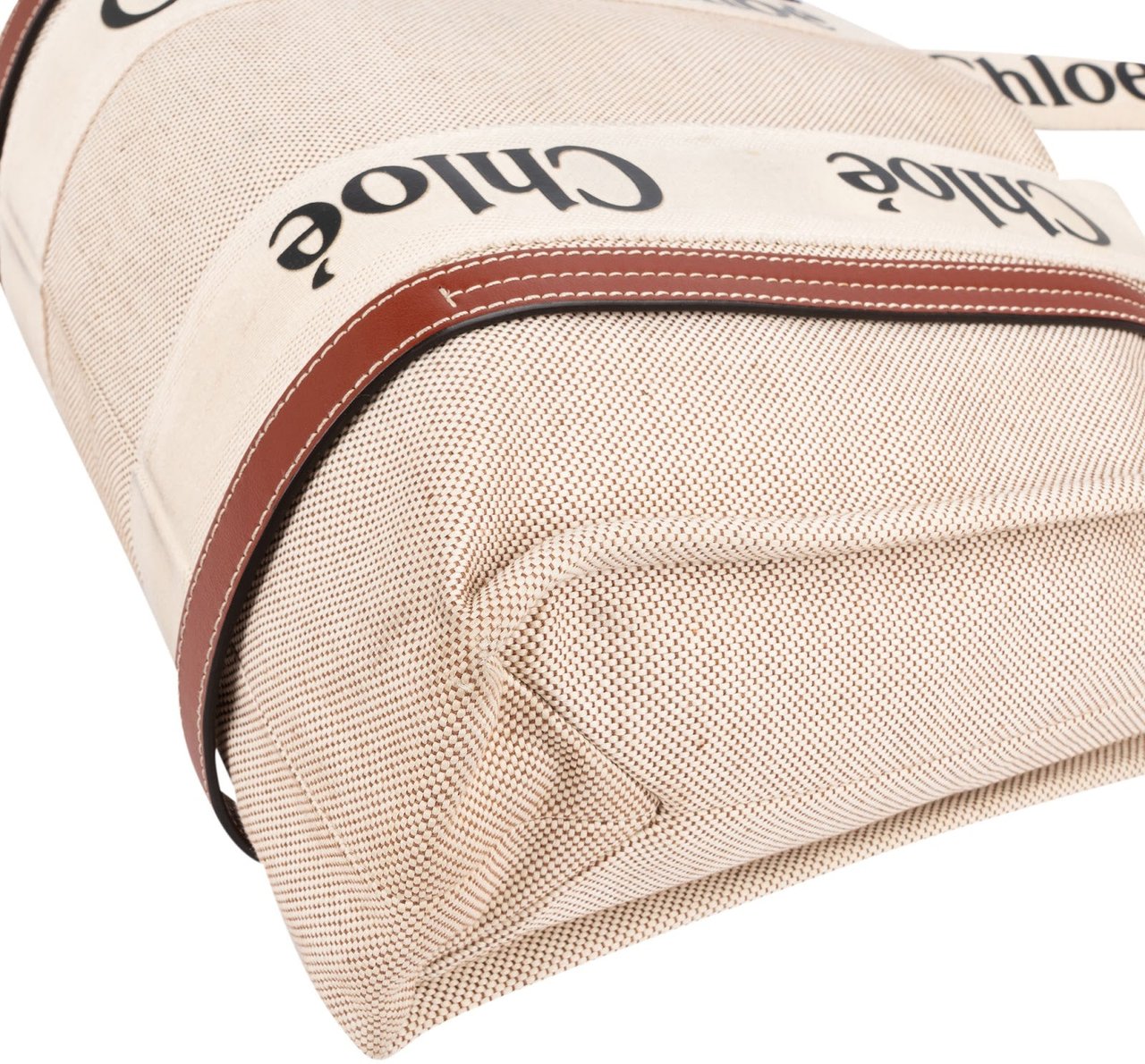 Chloé Canvas Medium Woody Tote Shoulder Bag Beige