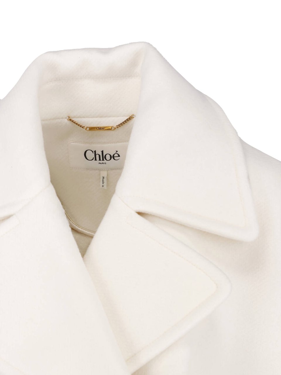 Chloé Boxy White Jacket with High Stand Collar Wit