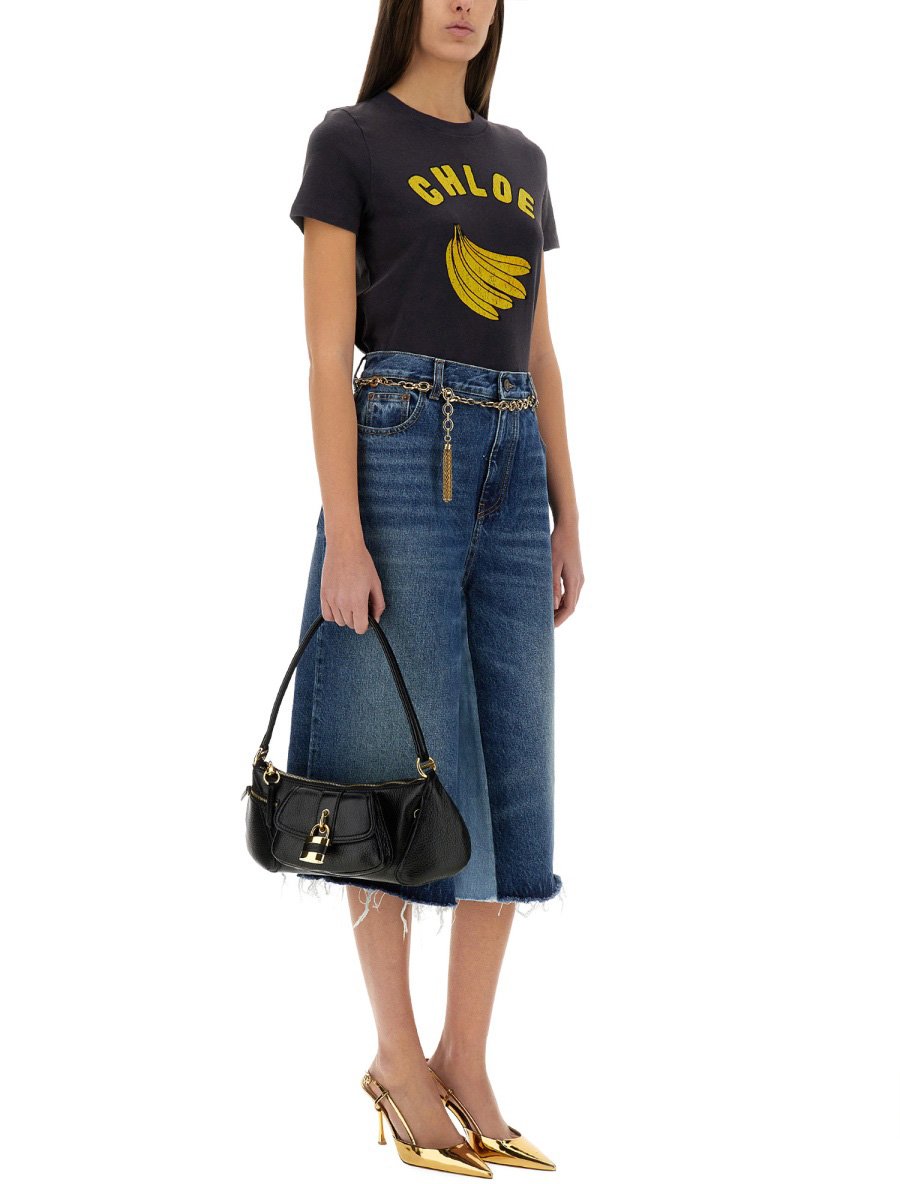 Chloé Patchwork Denim Bermuda Shorts with Artisanal Design Groen
