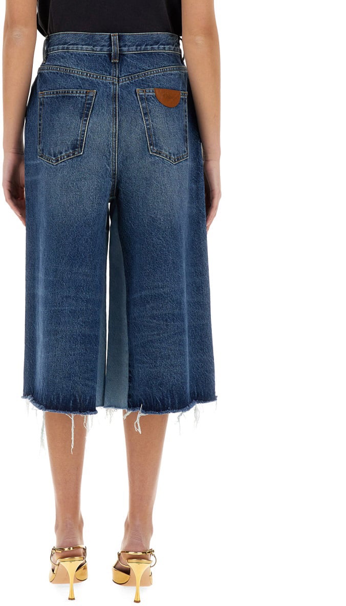 Chloé Patchwork Denim Bermuda Shorts with Artisanal Design Groen