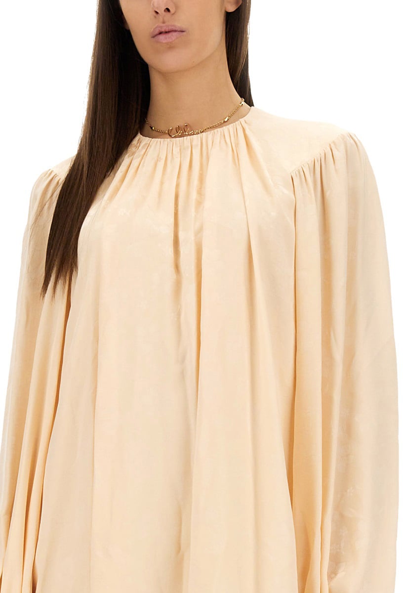 Chloé Shirred Mini Silk Dress Neutraal