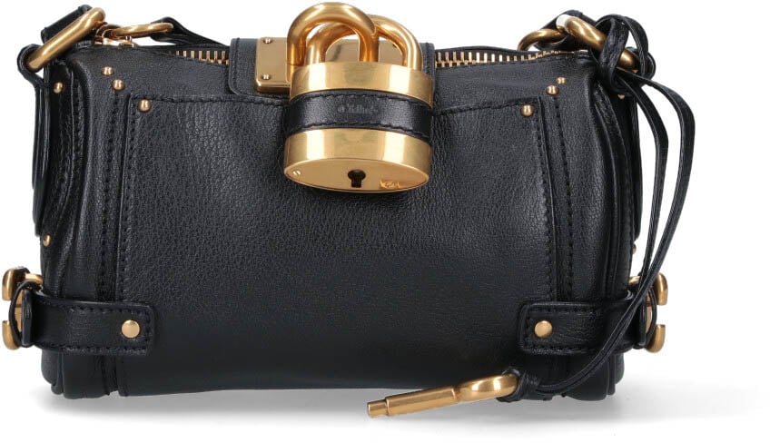Chloé Black Paddington Textured Leather Bag Zwart