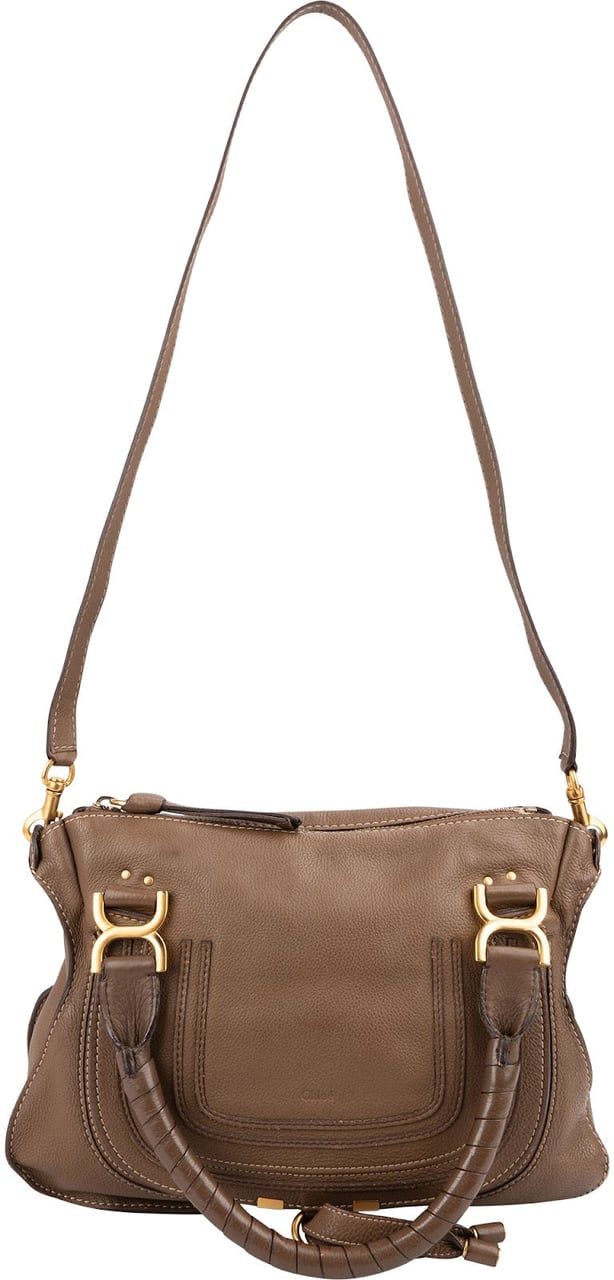 Chloé Grained Leather Marcie Shoulder Bag Taupe
