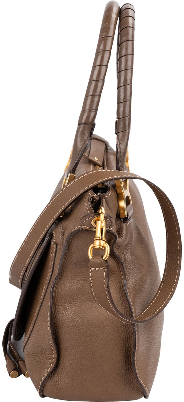 Chloé Grained Leather Marcie Shoulder Bag Taupe