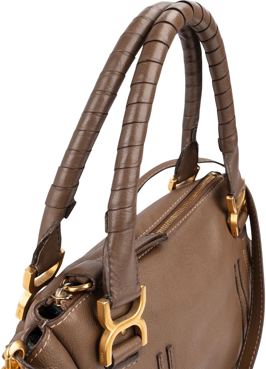 Chloé Grained Leather Marcie Shoulder Bag Taupe