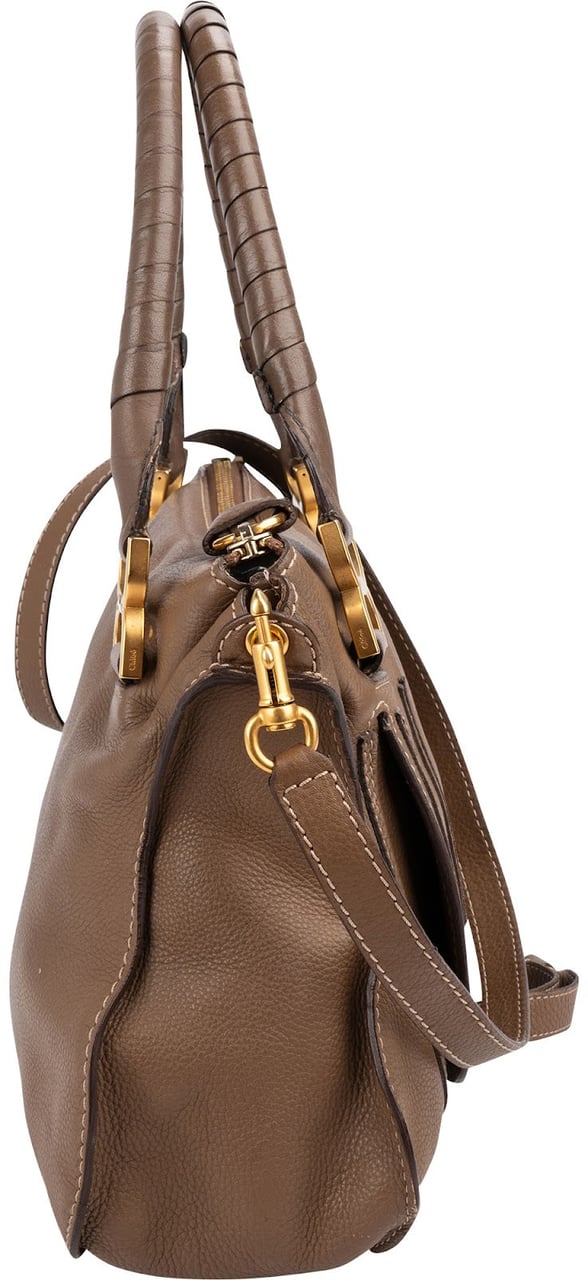Chloé Grained Leather Marcie Shoulder Bag Taupe