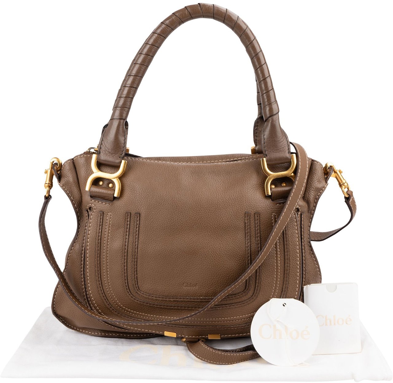 Chloé Grained Leather Marcie Shoulder Bag Taupe