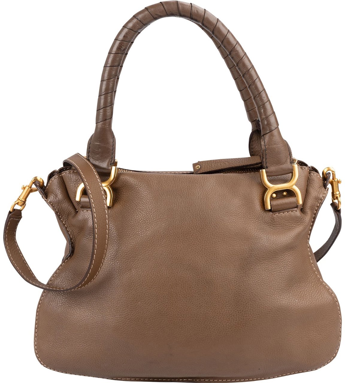 Chloé Grained Leather Marcie Shoulder Bag Taupe