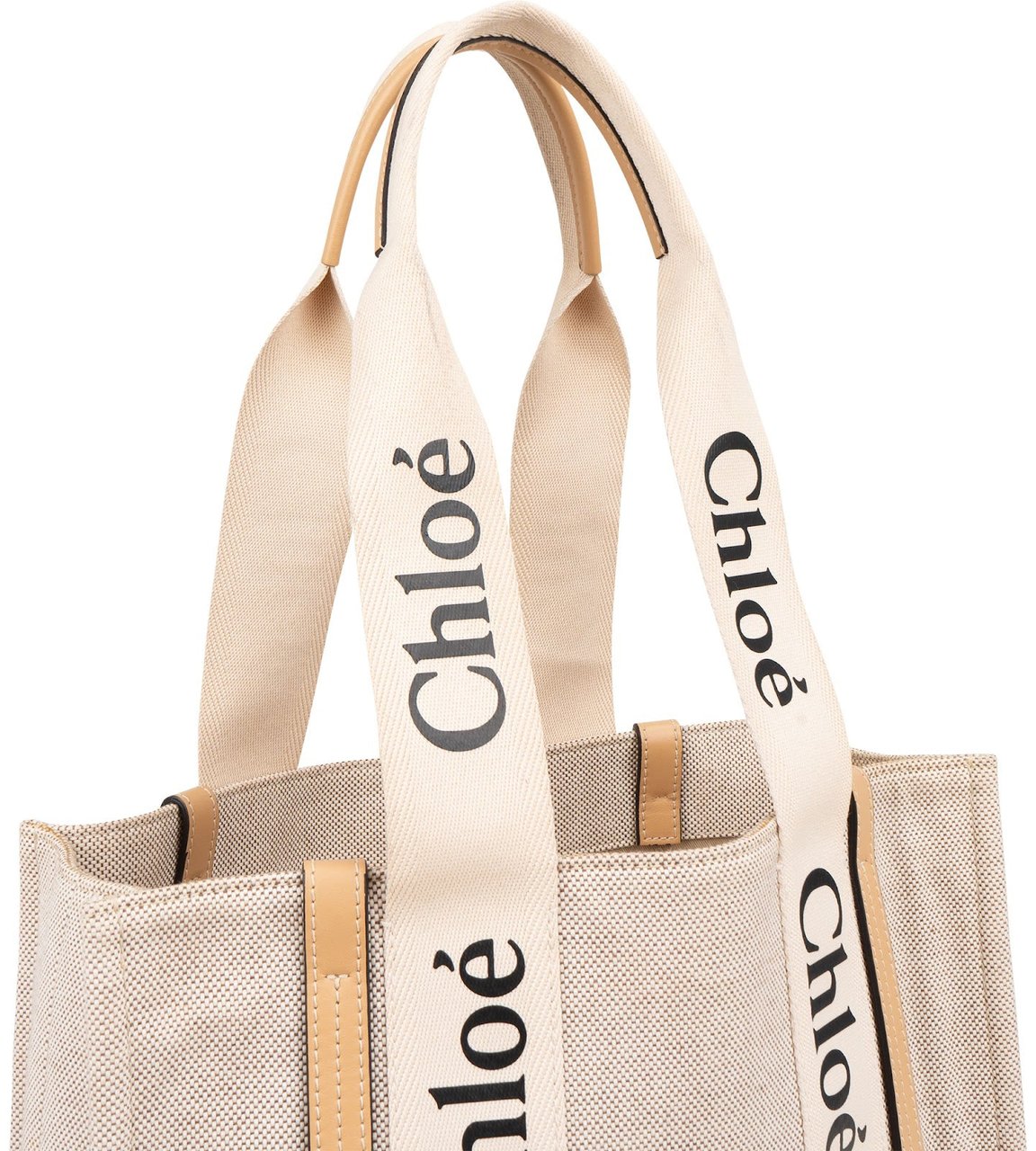 Chloé Canvas Medium Woody Tote Shoulder Bag Beige