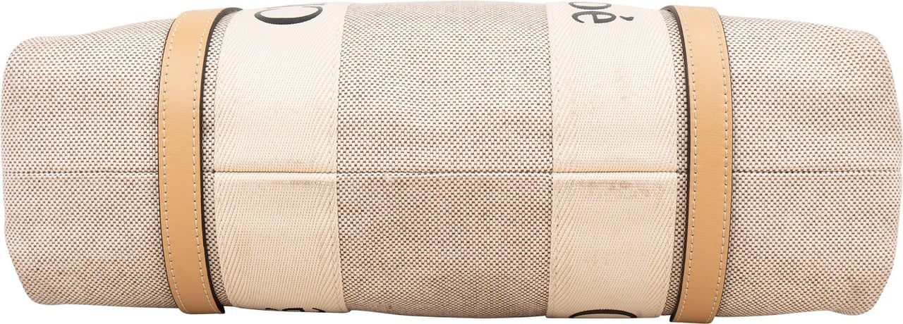 Chloé Canvas Medium Woody Tote Shoulder Bag Beige
