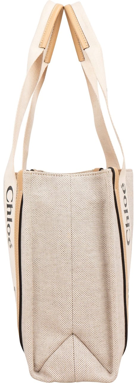 Chloé Canvas Medium Woody Tote Shoulder Bag Beige
